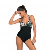 Dark Camouflage Print Black Body One-piece Swimwear