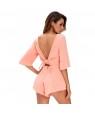 Pink Drawstring Knot Open Back Romper