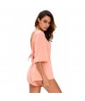 Pink Drawstring Knot Open Back Romper