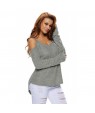 Gray Cold Shoulder Knit Long Sleeves Sweater