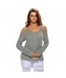 Gray Cold Shoulder Knit Long Sleeves Sweater