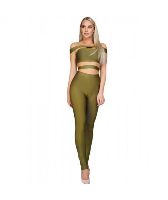 Olive Off The Shoulder Bandage Jumpsuit