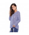 Blue Hooded V-Neck Long Sleeve Loose Knitted Top