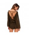 Army Green Oversize Bodice Long Sleeve Hollow-out Back Romper