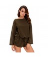 Army Green Oversize Bodice Long Sleeve Hollow-out Back Romper