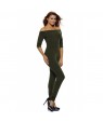 Olive Green Bardot Neckline Fashion Jumpsuit