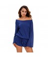 Blue Oversize Bodice Long Sleeve Hollow-out Back Romper