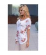 White Super Soft Floral Tee Shirt with Crisscross Neck