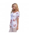 White Super Soft Floral Tee Shirt with Crisscross Neck