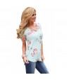 Baby Blue Super Soft Floral Tee Shirt with Crisscross Neck