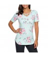 Baby Blue Super Soft Floral Tee Shirt with Crisscross Neck