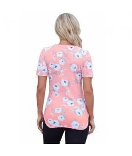 Pink Super Soft Floral Tee Shirt with Crisscross Neck