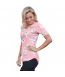 Pink Super Soft Floral Tee Shirt with Crisscross Neck