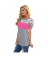 Floral Print Rosy Gray Colorblock T-shirt