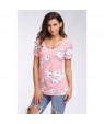 Strappy Neck Detail Blush Floral Short Sleeve T-shirt