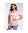 Strappy Neck Detail Blush Floral Short Sleeve T-shirt