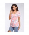 Strappy Neck Detail Blush Floral Short Sleeve T-shirt