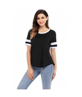 Black Short Sleeve Top with White Stripe
