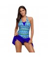 Aztec Print Royal Blue Halterneck One Piece Swimdress