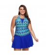 Aztec Print Royal Blue Halterneck One Piece Swimdress