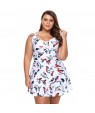 Lively Bird Print Ruched One Piece Swimdress