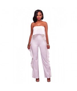 White Delicate Ruffle Trim Strapless Jumpsuit