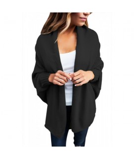 Black Chunky Knit Open Front Dolman Cardigan