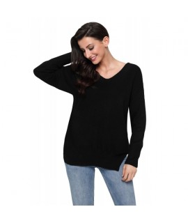 Black Oversized Long Sleeve Knitted V-Neck Sweater