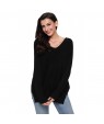 Black Oversized Long Sleeve Knitted V-Neck Sweater