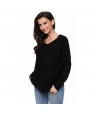 Black Oversized Long Sleeve Knitted V-Neck Sweater