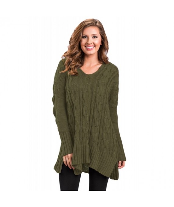 Army Green Oversized Cozy up Knit Sweater