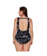 Black White Marble Print Strappy V Neck Teddy Swimsuit