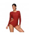 Red Long Sleeve Strappy Hollow-out One-piece Surf Swimsuit