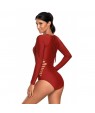 Red Long Sleeve Strappy Hollow-out One-piece Surf Swimsuit