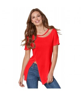 Red Asymmetric Split Detail One String Shirt