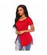 Red Asymmetric Split Detail One String Shirt