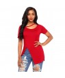 Red Asymmetric Split Detail One String Shirt