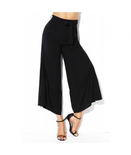 Black High Waist Side Ruffle Palazzo Pants