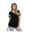 Varsity Striped Short Sleeve Black V Neck T-shirt
