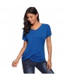 Royal Blue V-Neck Twist Ruched Basic Short Sleeve Tee