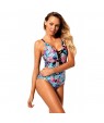 Flourish Tropical Print Lace Up One Piece Swimsuit