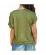 Glittery Cross Shoulder Detail Army Green Short Sleeve Tee