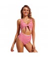 Red White Striped Cutout Tie Front Beach Monokini