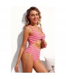 Red White Striped Cutout Tie Front Beach Monokini