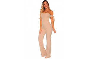 Apricot Off Shoulder Tie Knot Strapless Jumpsuit