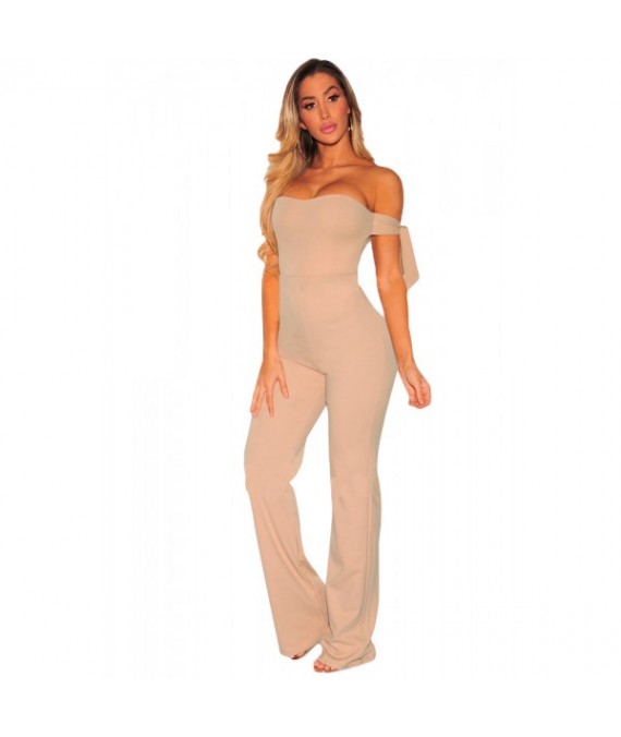 Apricot Off Shoulder Tie Knot Strapless Jumpsuit