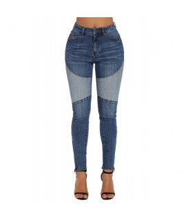 Blue Retro Patch Front Ankle Zipped Jeans