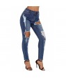 Medium Blue Wash Roll-up Cuff Distressed Jeans