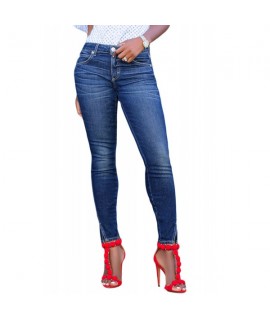 Blue Slit Front Skinny Jeans for Women