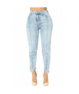 Acid Wash Designful Seam Accent Raw Hem Jeans